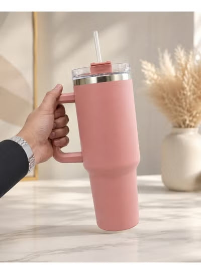 40oz Insulated Tumbler with Handle & Straw
