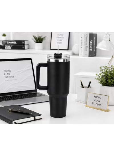 40oz Insulated Tumbler with Handle & Straw