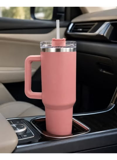 40oz Insulated Tumbler with Handle & Straw