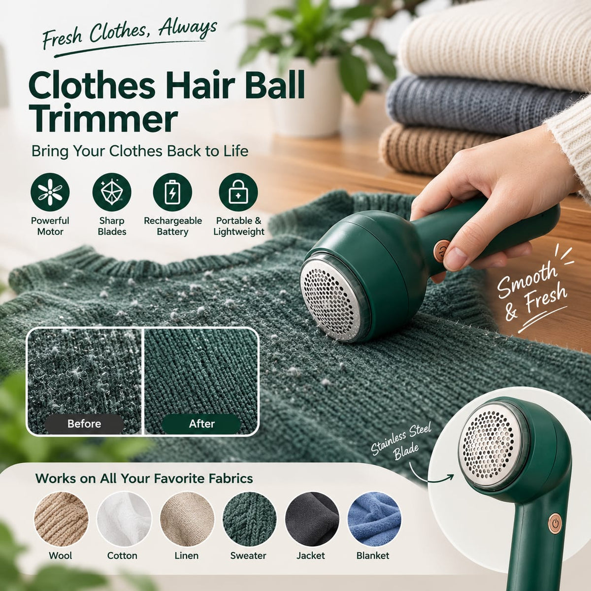 Electric Lint Remover – USB Rechargeable Clothes Hair Ball Trimmer