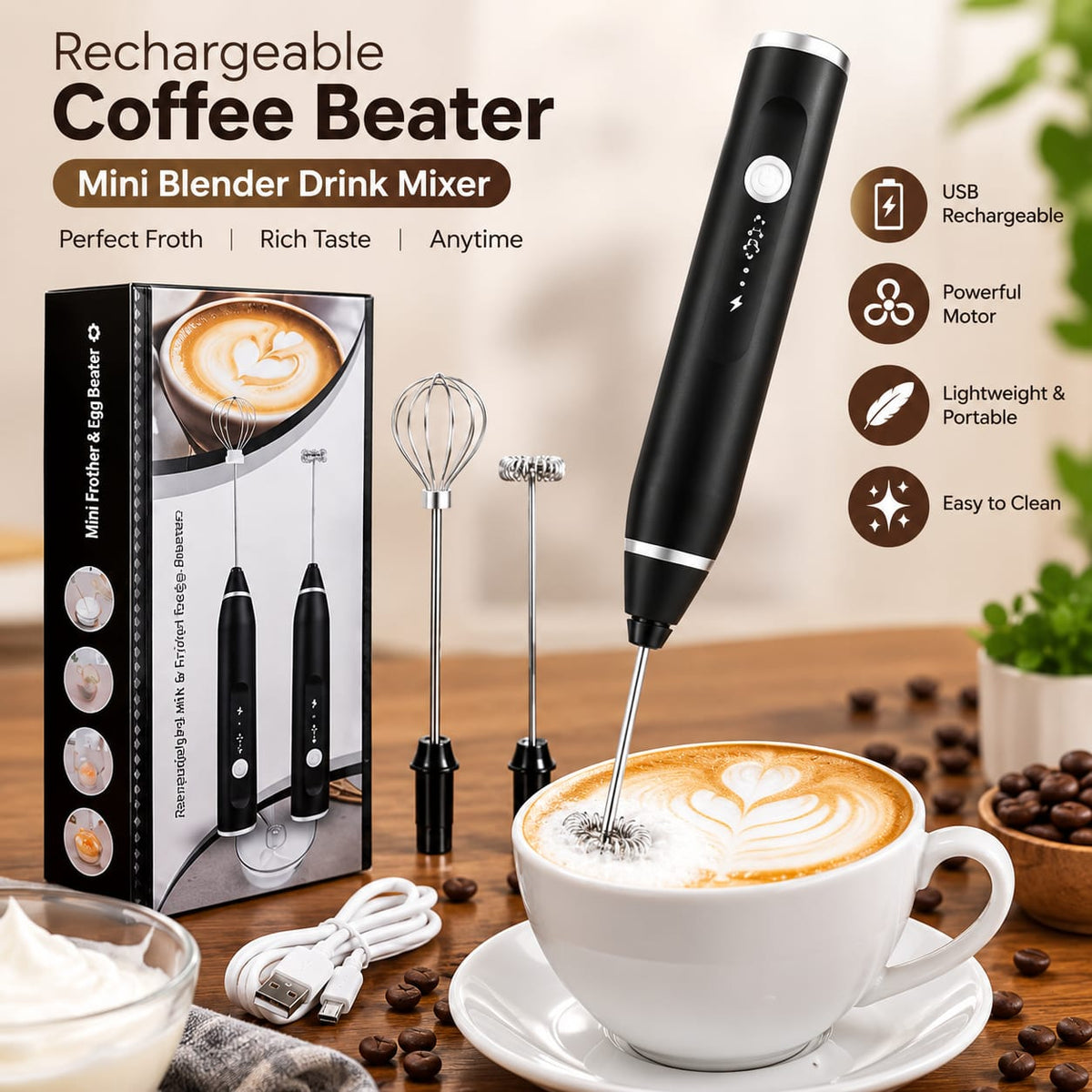 Rechargeable Coffee Beater & Egg Beater