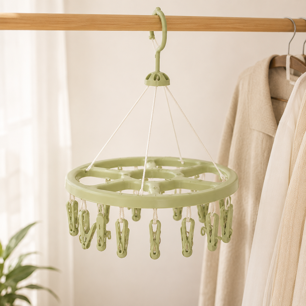 360° Rotating Hanging Clothes Drying Rack with 18 Clips